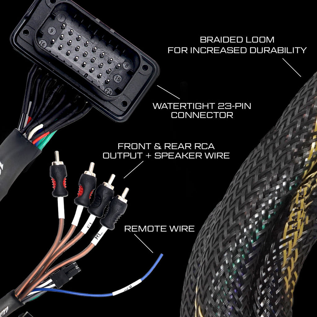 '20-'26 RZR® Pro Series Ride Command Front & Rear RCA Output + Speaker Wire & Remote | UTVS-PRO-RC-RCA-OUT